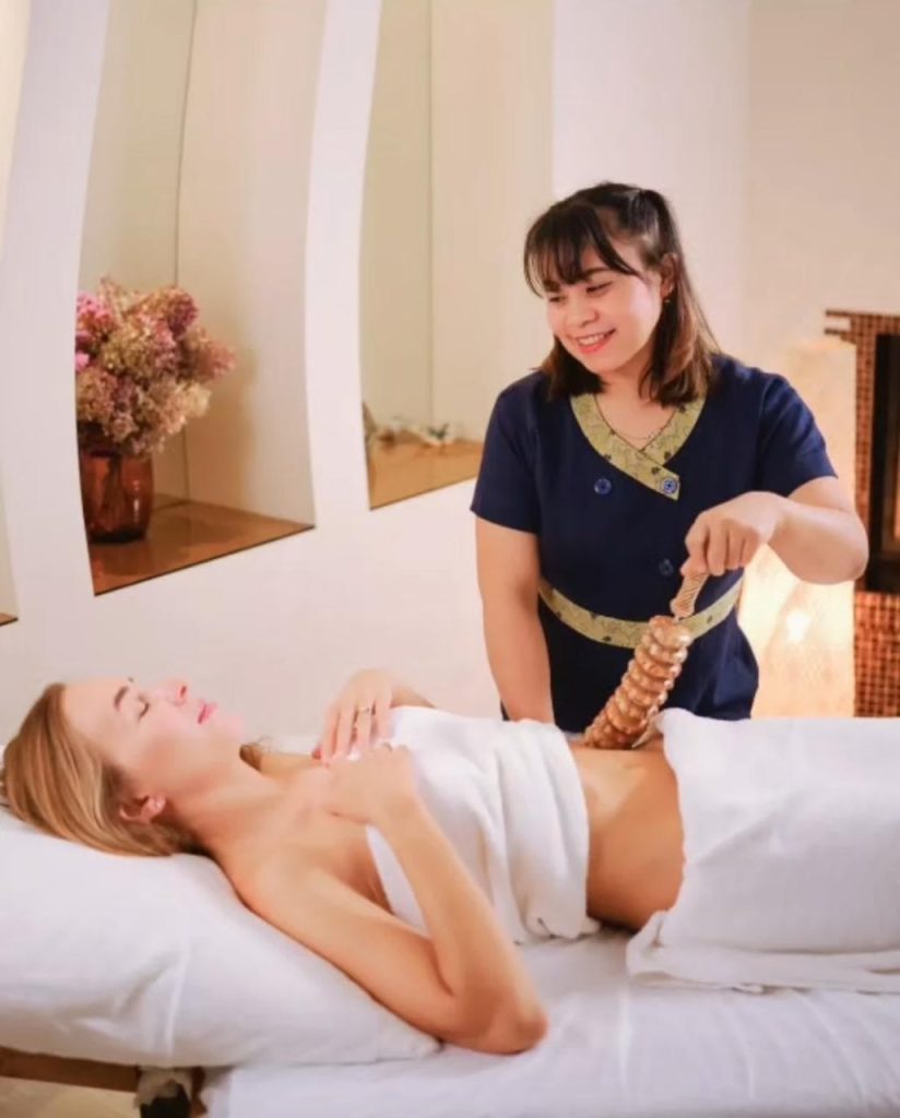 Client enjoying a relaxing maderotherapy massage at Dewi Sri Home Spa